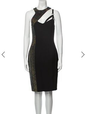 Versace Black Dress Iridescent Embellished 46 10 bodycon boned asymmetrical